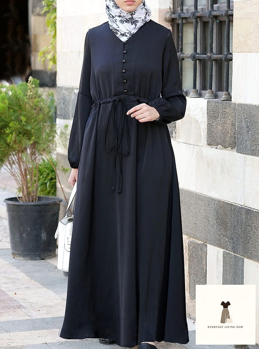 29 Abaya Outfit That Are Absolutely Stunning 26 Abaya with Waist-Tie Detail