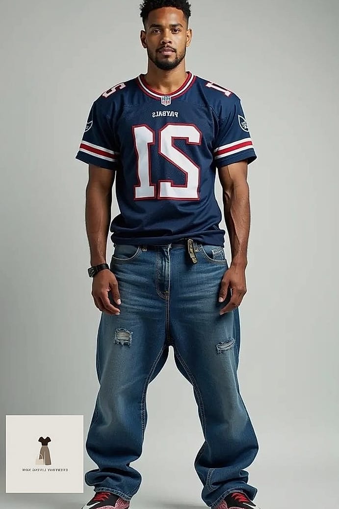 Athletic-Inspired Baggy Jeans and Crop Top Combo