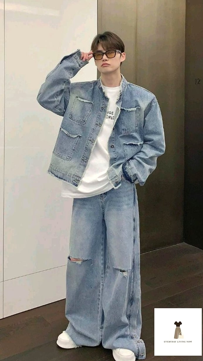 Baggy Denim Jacket Over a Slip Dress
