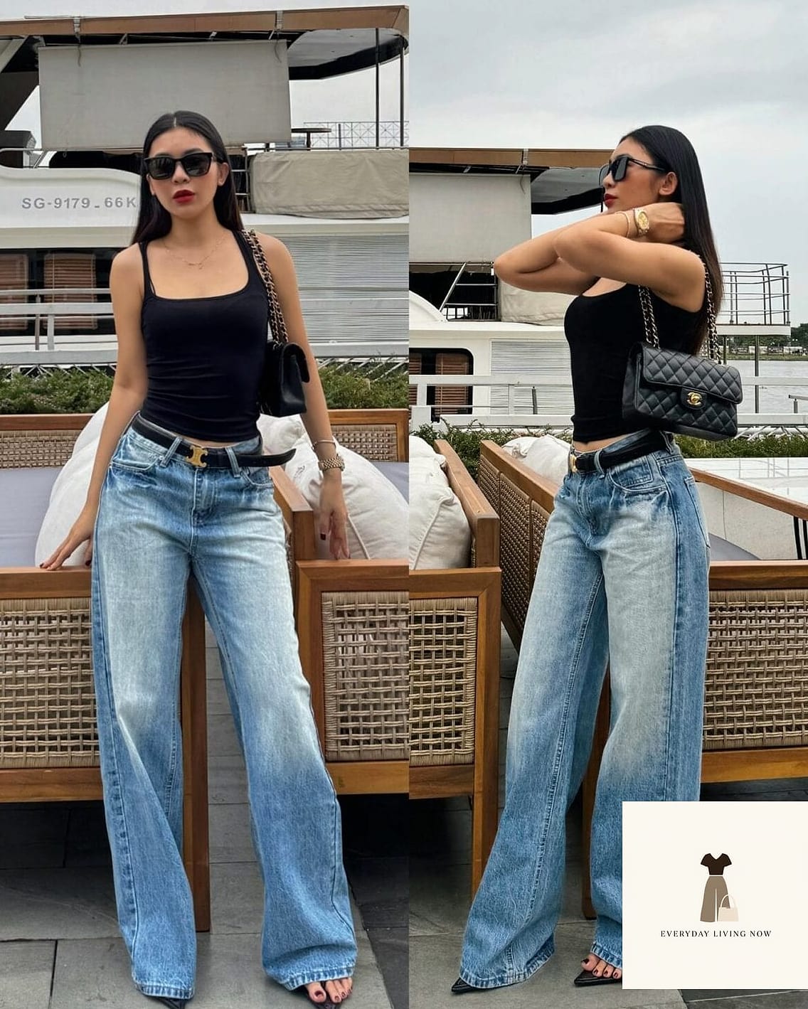 Baggy Jeans with Bodycon Tank and Strappy Heels