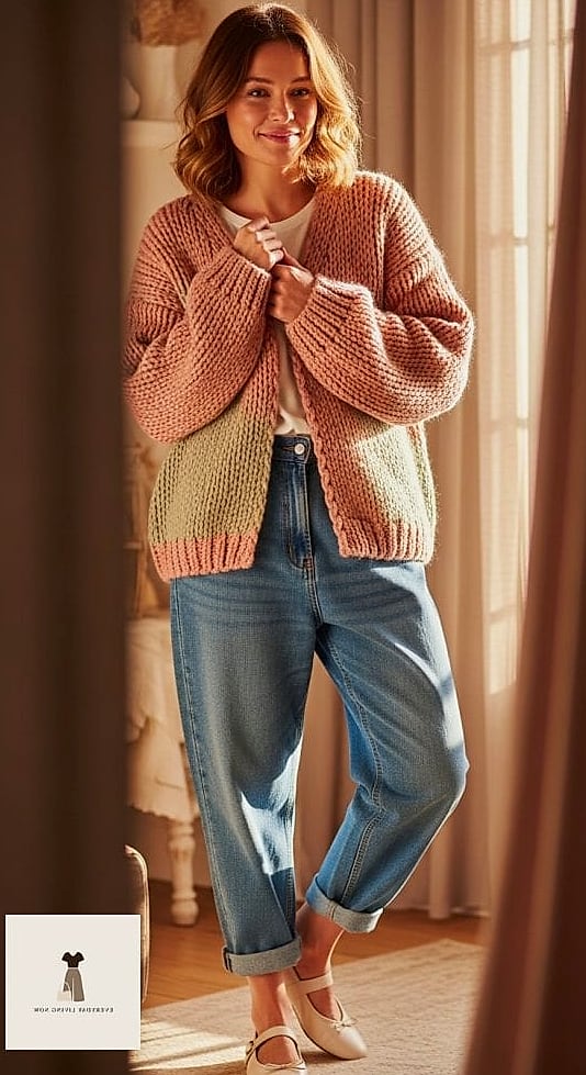 Baggy Jeans With a Fitted Cardigan for Layering Season