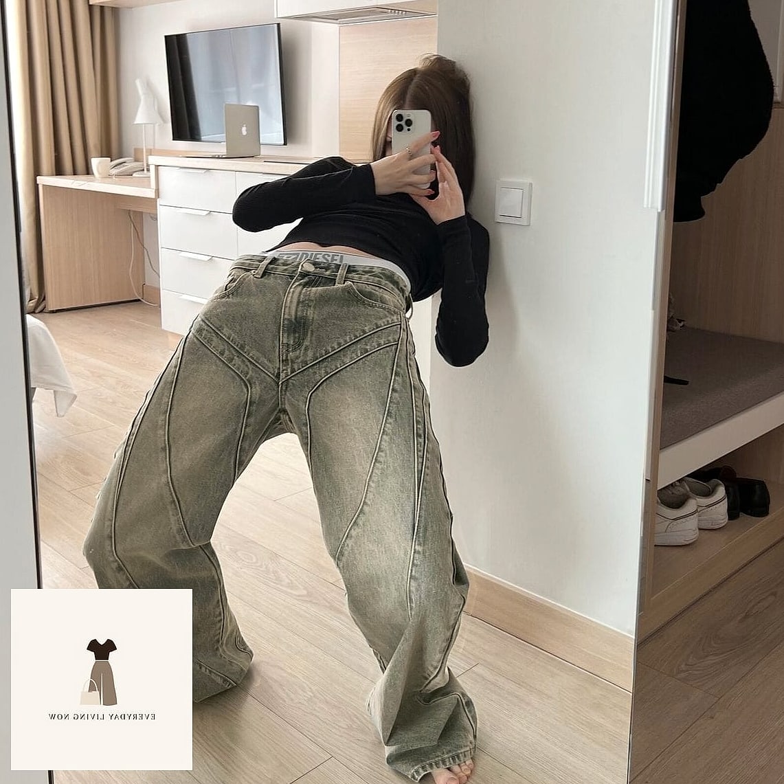 Baggy Jeans and Biker Shorts Layered Look