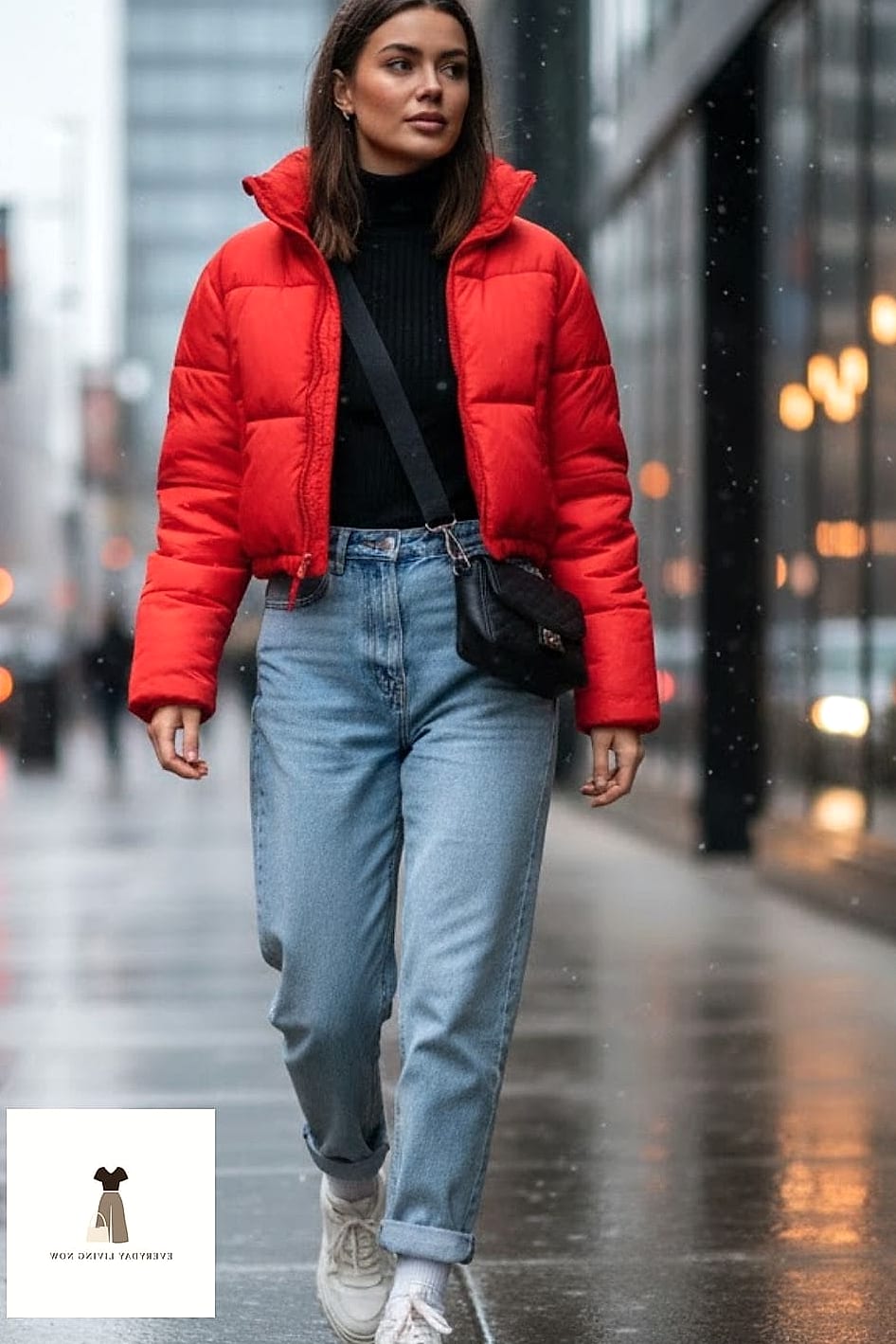 Baggy Jeans With a Cropped Puffer Vest