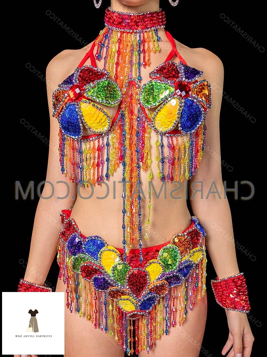 22 Carnival Outfit That Are Trending Right Now 12 Beaded Bra With Wide-Leg Pants