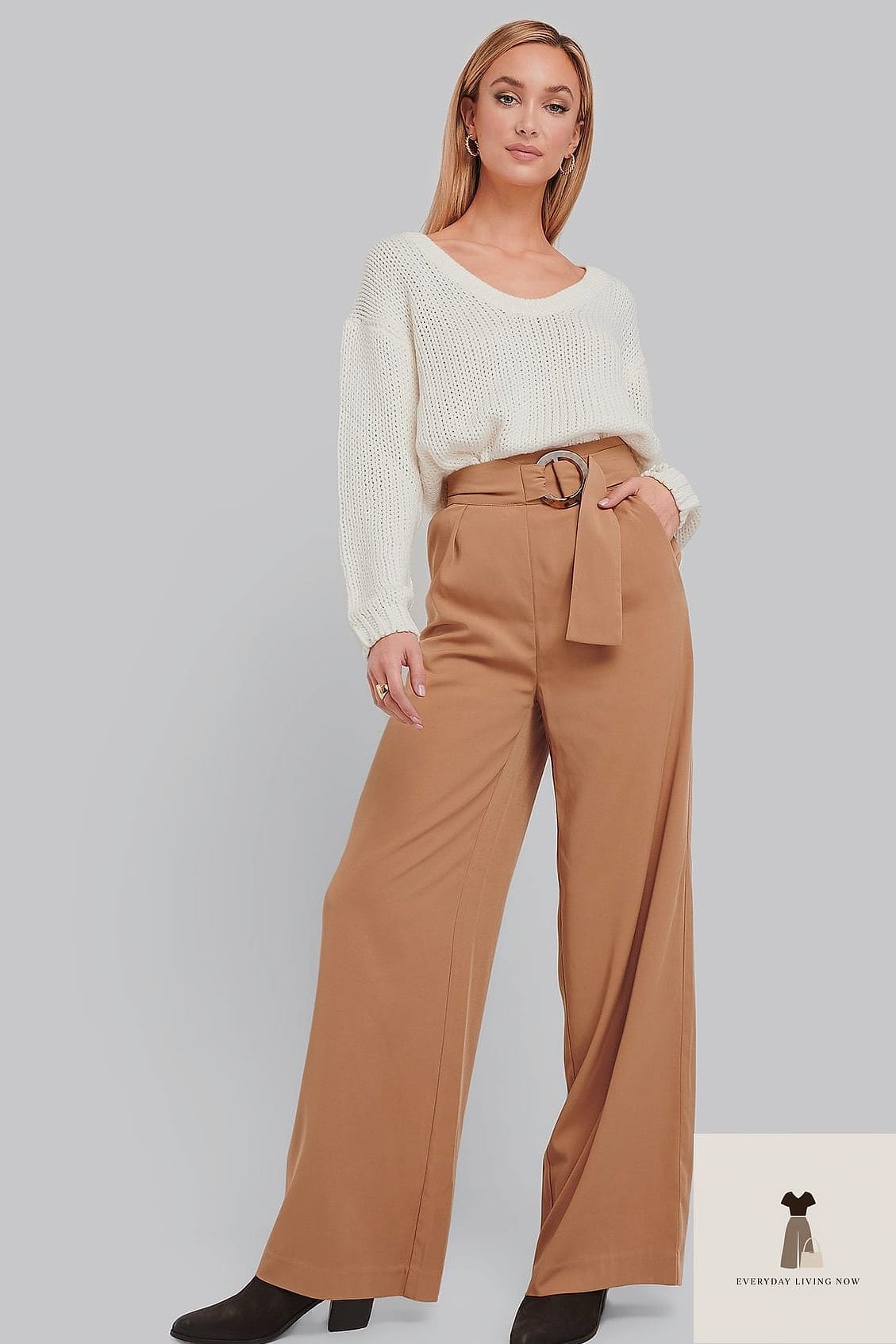 30 Beige Pants Outfit You Need to Try Next 9 Beige Wide-Leg Pants and a Bodysuit