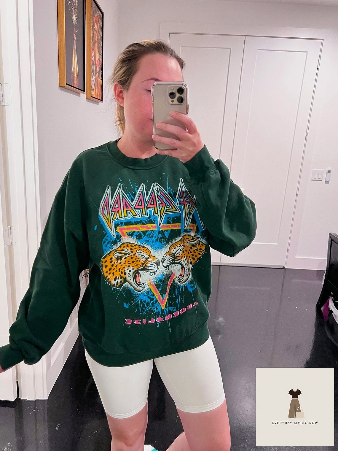 Biker Shorts with an Oversized Graphic Hoodie