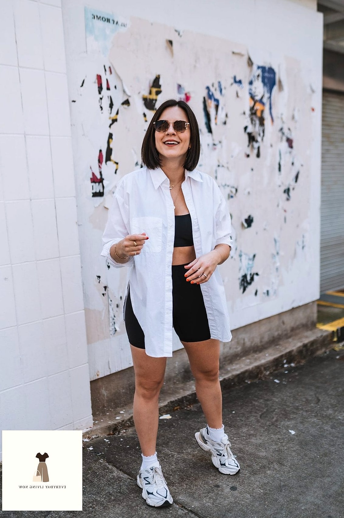 Biker Shorts and an Oversized Button-Down
