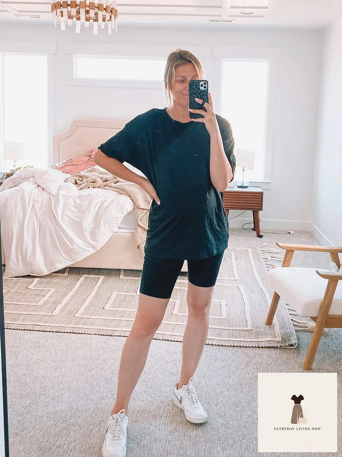 Biker Shorts with an Oversized Tee and Baseball Cap