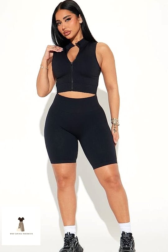 30 Black Shorts Outfit Every Woman Needs to See 4 Black Biker Shorts and a Cropped Hoodie