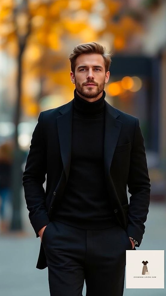 25 Black Blazer Outfit That Are Breathtakingly Beautiful 19 Black Blazer with Turtleneck and Faux Leather Leggings