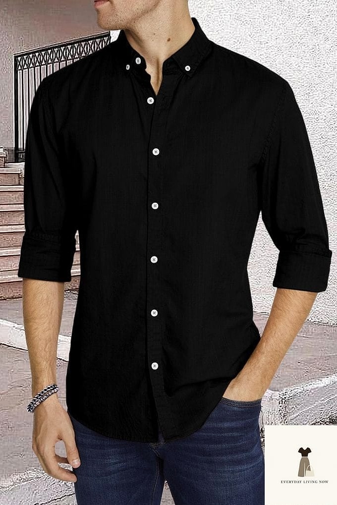23 Black Shirt Outfit Worth Bookmarking Right Now 3 Black Button-Down with Wide-Leg Trousers