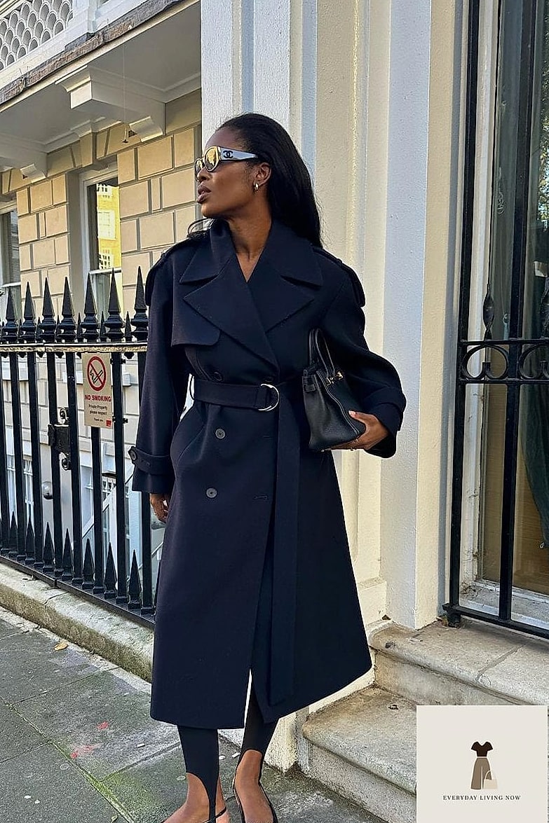 23 Black Shirt Outfit Worth Bookmarking Right Now 9 Black Shirt Layered Under a Trench Coat