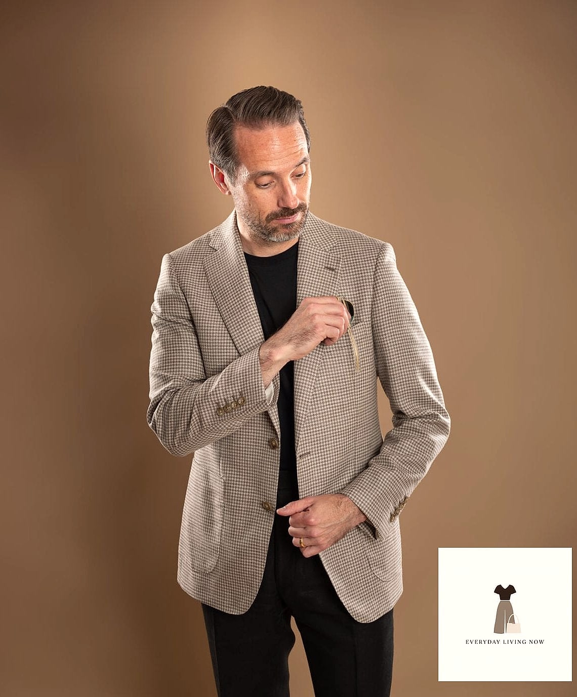 23 Black Shirt Outfit Worth Bookmarking Right Now 20 Black Shirt with a Houndstooth Blazer