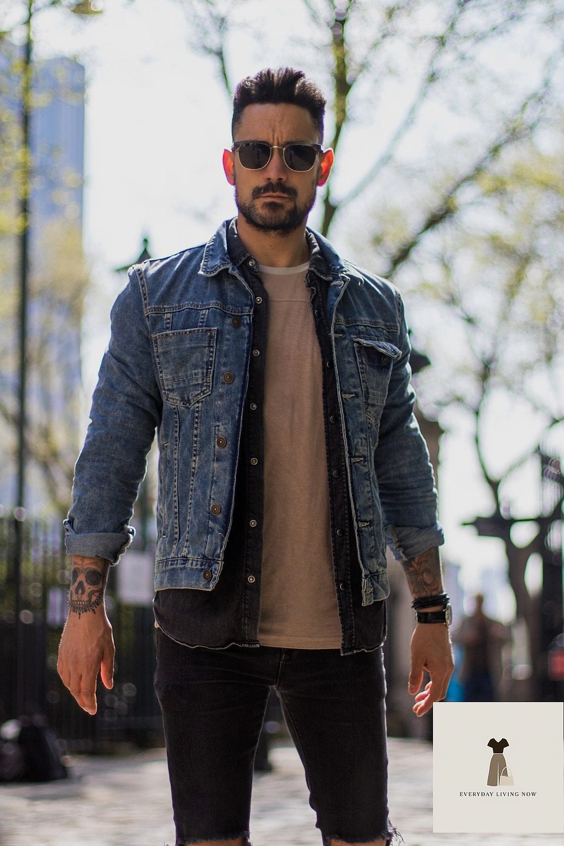 23 Black Shirt Outfit Worth Bookmarking Right Now 23 Black Shirt with a Denim Jacket Over Sweatpants
