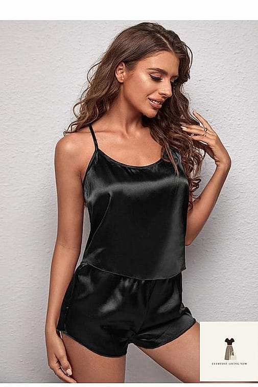30 Black Shorts Outfit Every Woman Needs to See 13 Black Shorts and a Silk Cami
