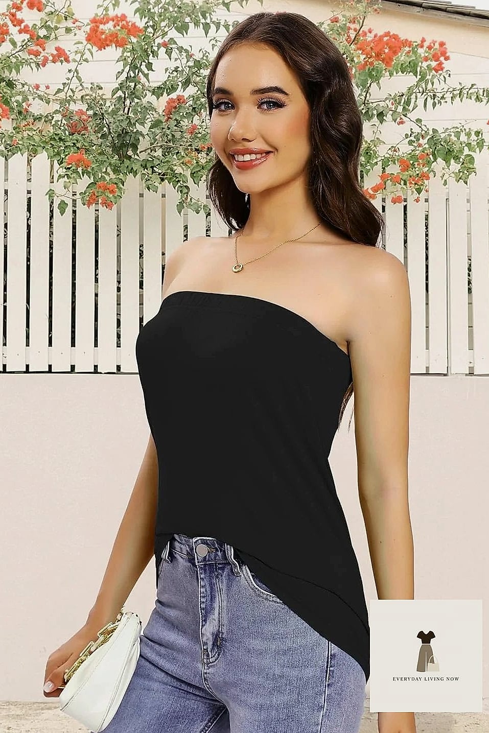 Black Tube Top and Wide-Leg Trousers