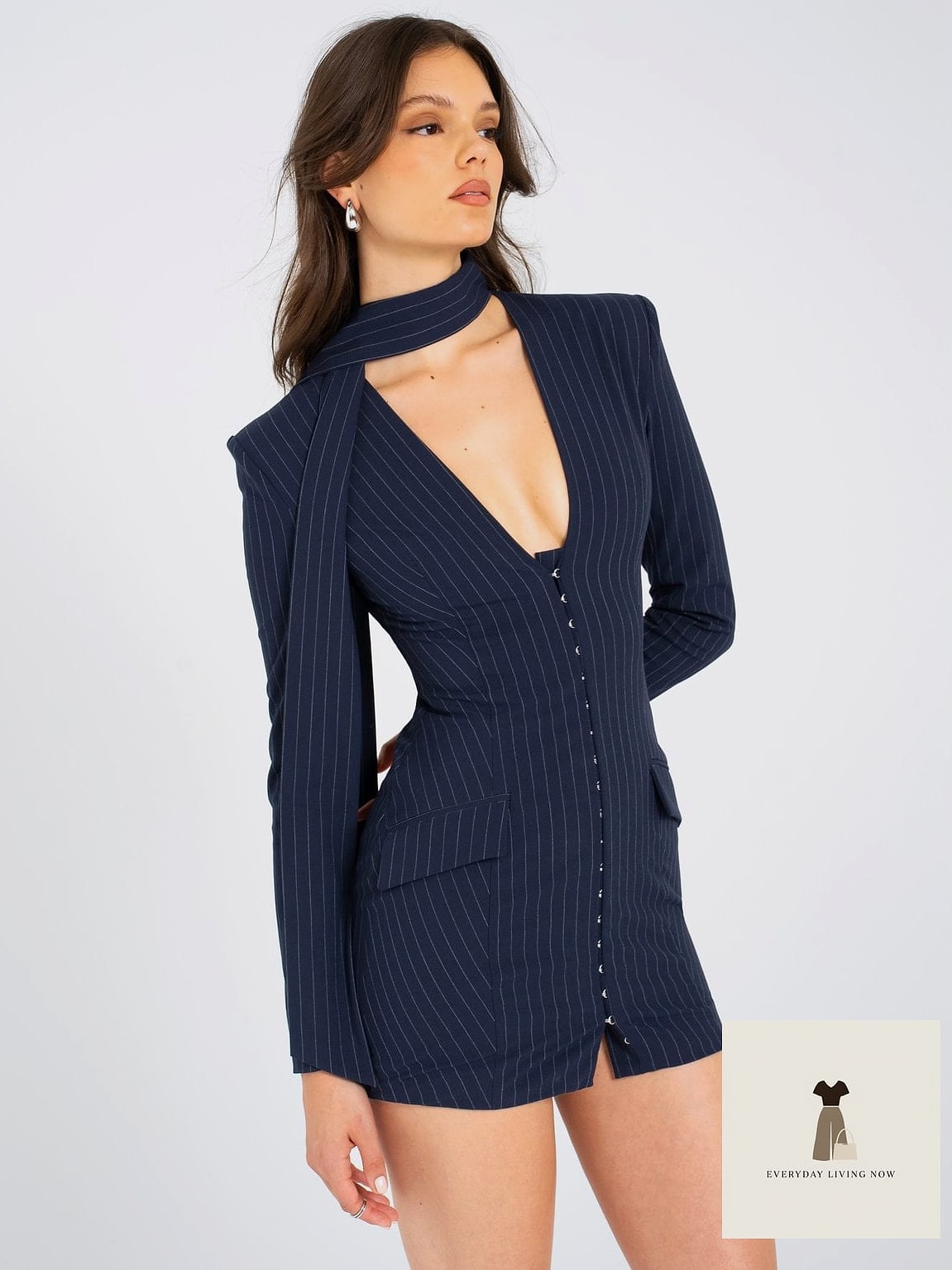 30 Scarf Outfit That Are Dreamy and So Inspiring 22 Blazer Dress with a Scarf Draped Over One Shoulder