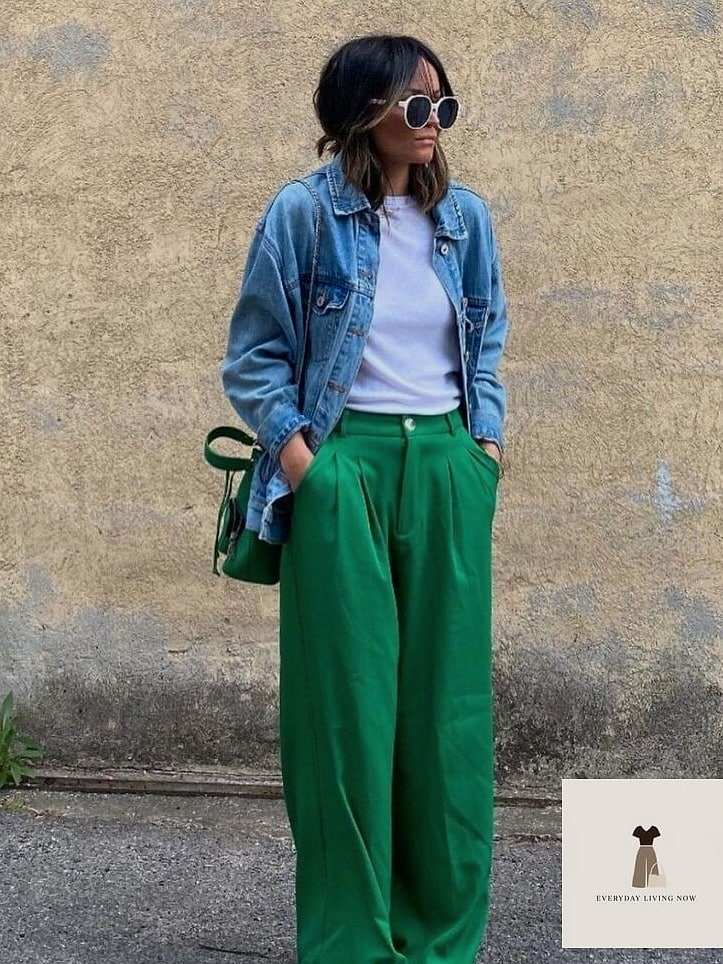 Bright Green Trousers with a Neutral Blazer