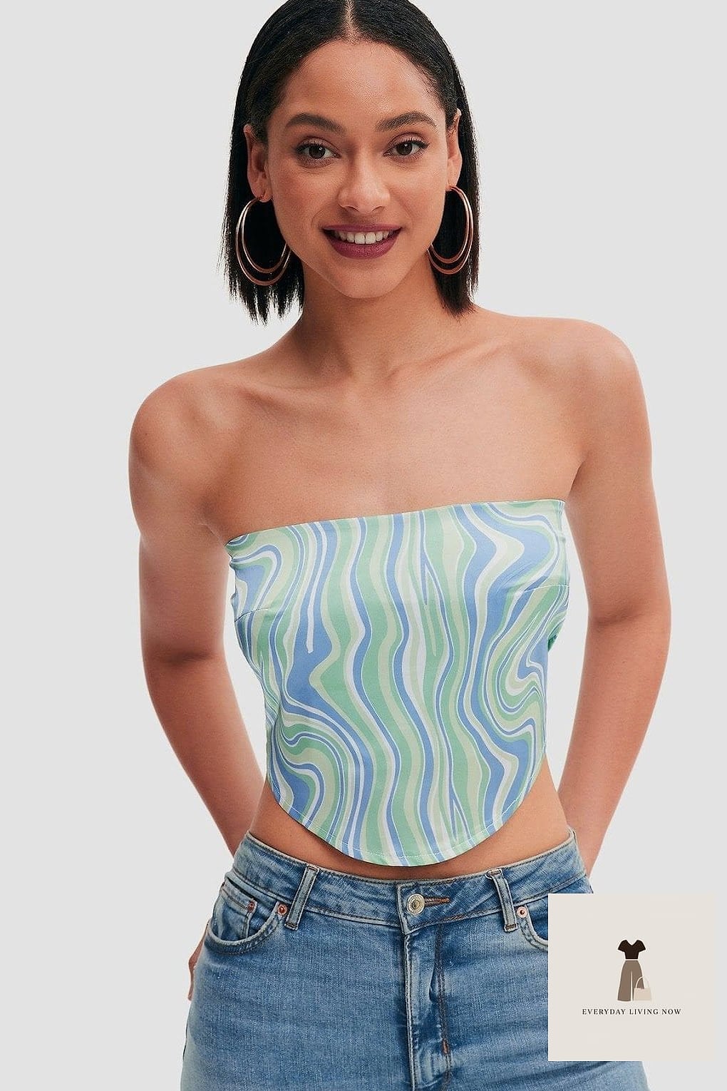 Bright Tube Top With Denim Shorts