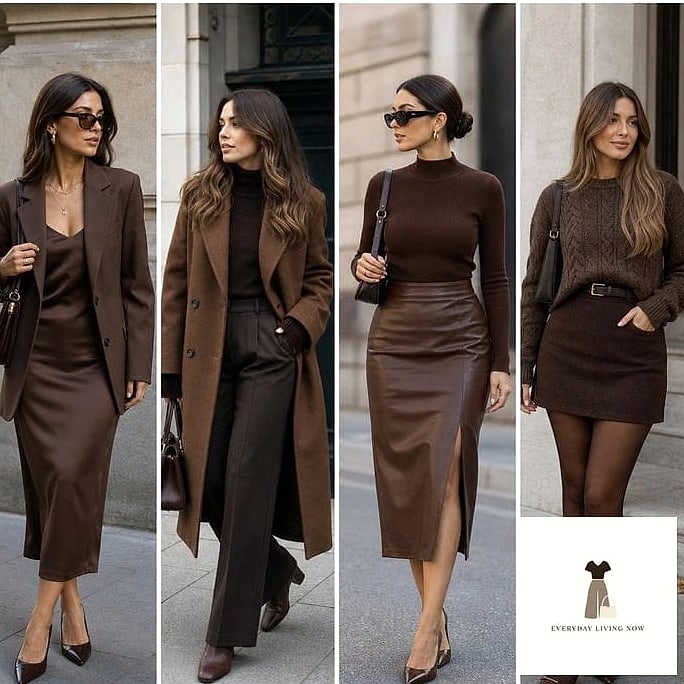 Brown Bodycon Dress with Gold Accessories