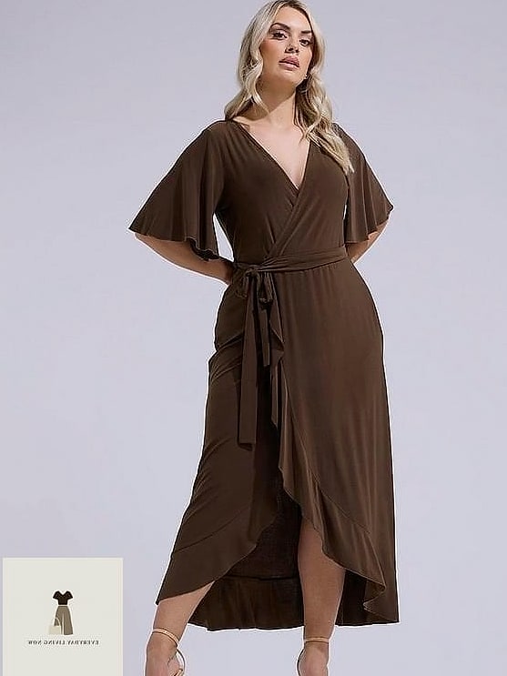 Brown Wrap Dress for Transitional Weather