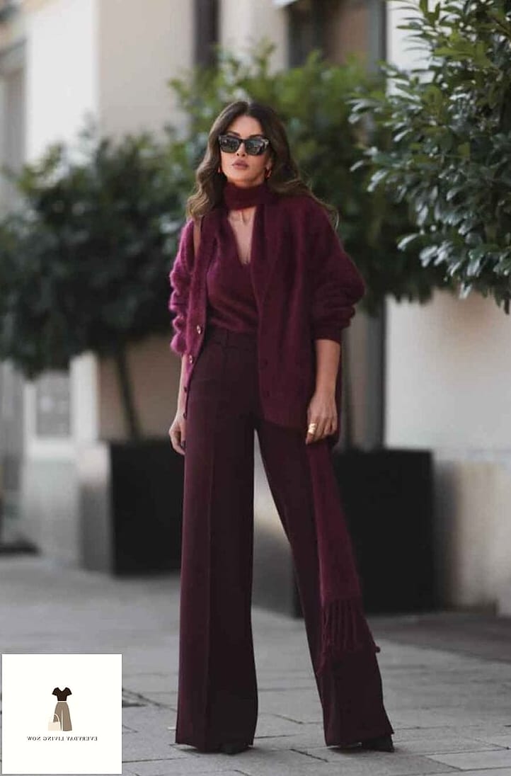 Burgundy Crop Top and High-Waisted Denim