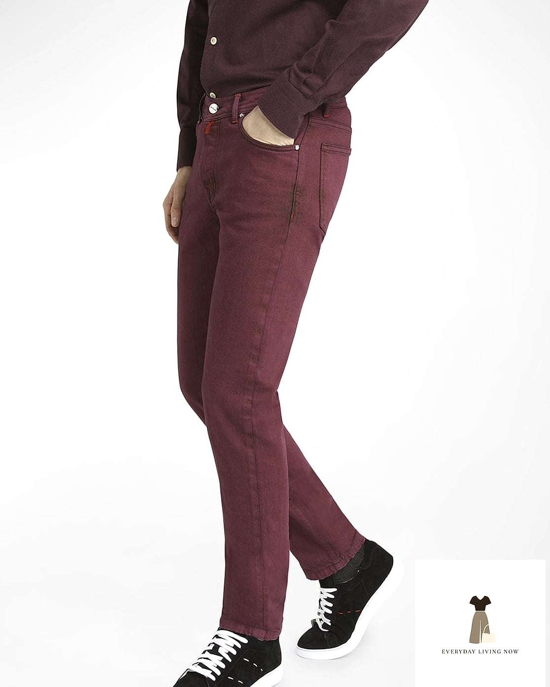 Burgundy Straight-Leg Jeans as the Statement Piece