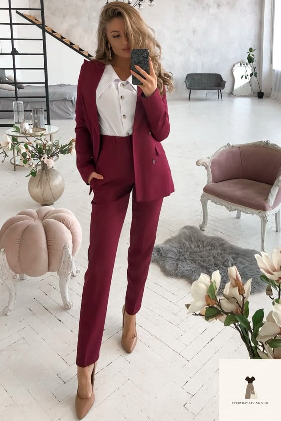 Burgundy Suit, Crisp White Shirt