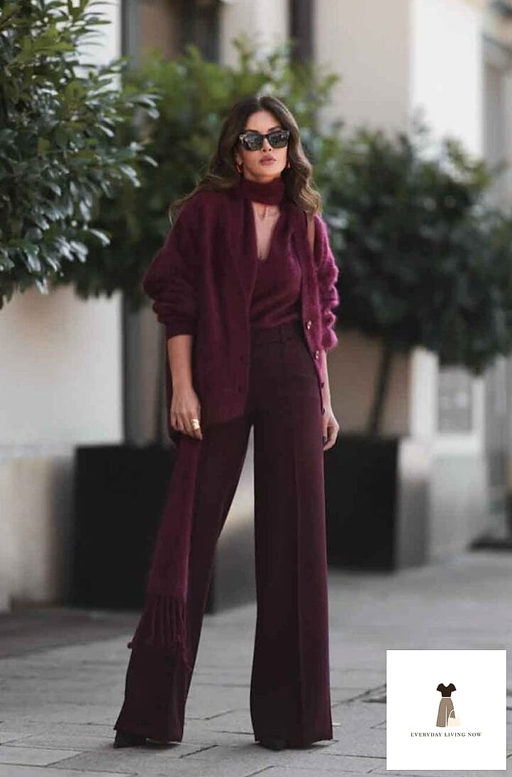 Burgundy Trench Coat Over a Neutral Base