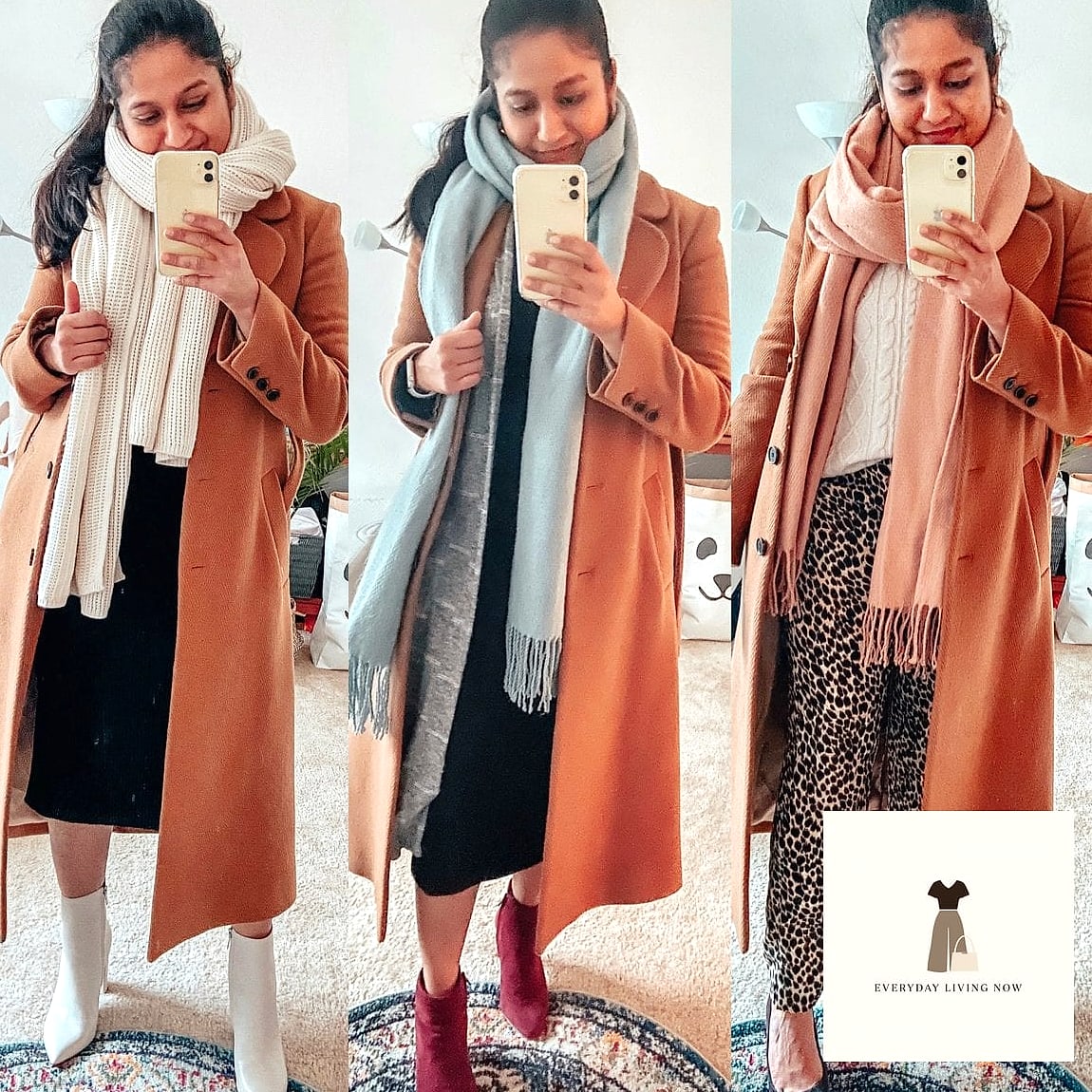 30 Scarf Outfit That Are Dreamy and So Inspiring 20 Camel Coat with a Burgundy Scarf for Fall