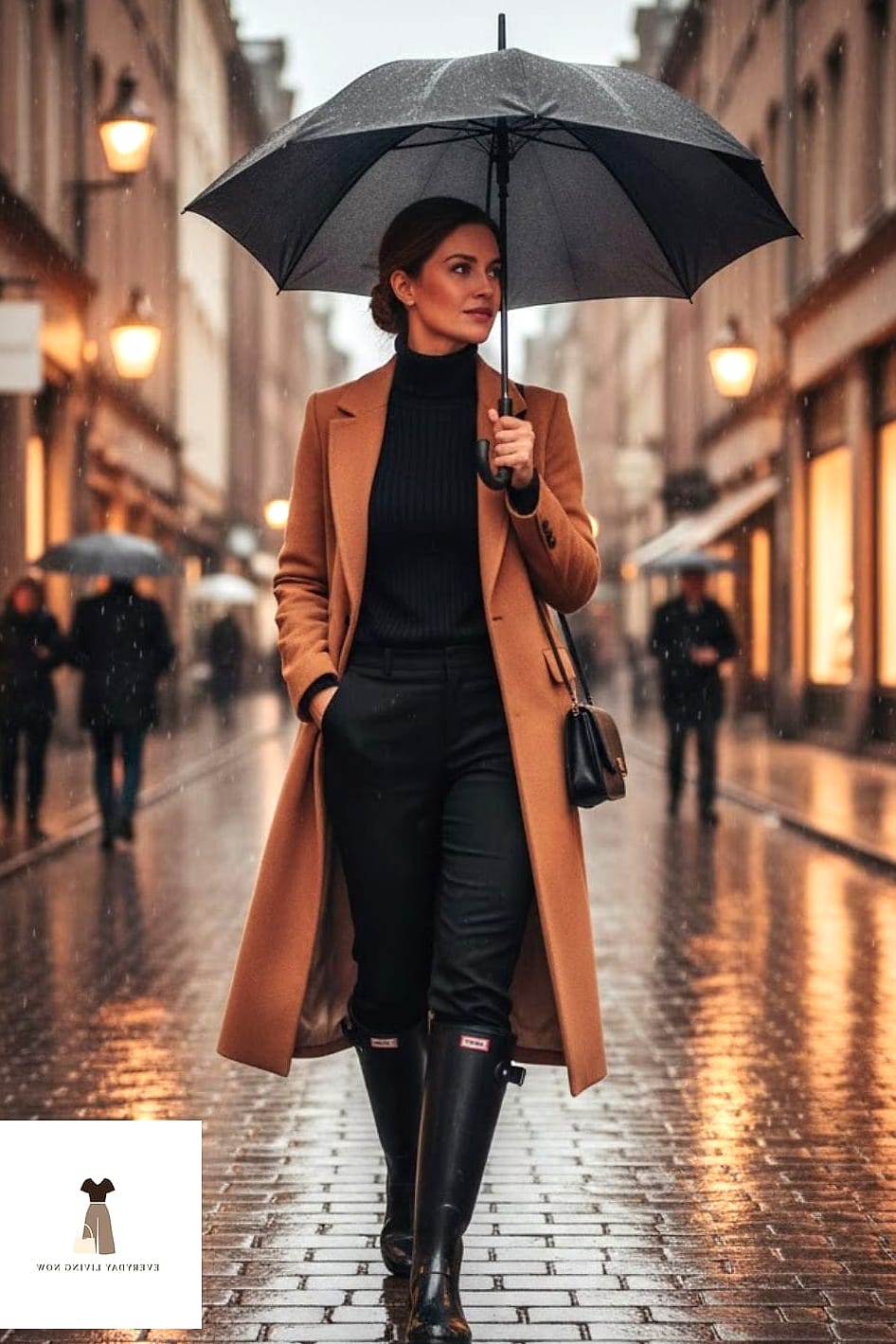 29 Rainy Day Outfit That Are Breathtakingly Beautiful 21 Camel Coat Over A Neutral Knit Set