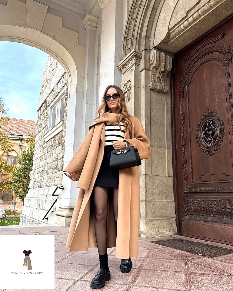 Camel Coat with Animal Print Accents