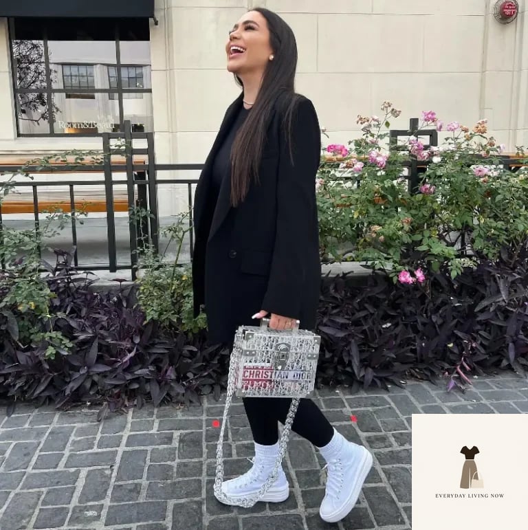 25 Black Blazer Outfit That Are Breathtakingly Beautiful 1 Casual-Chic Black Blazer with White High-Top Sneakers