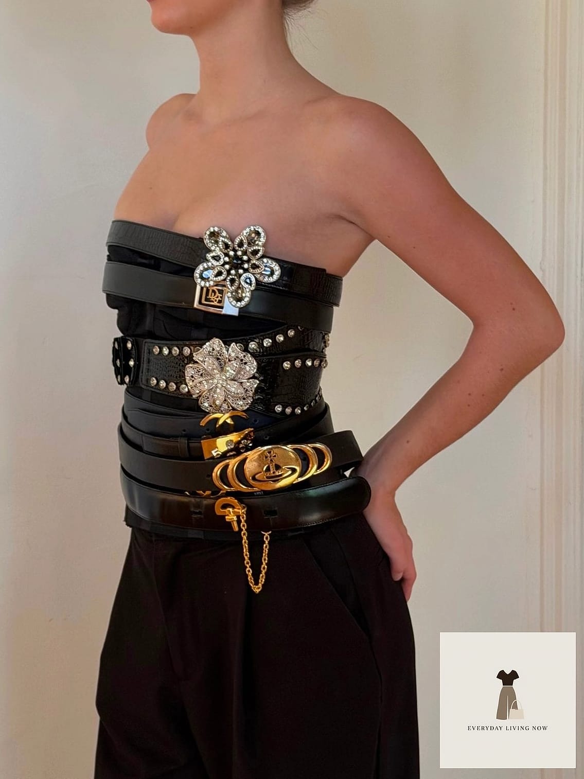 Corset Belt Over a Midi Skirt