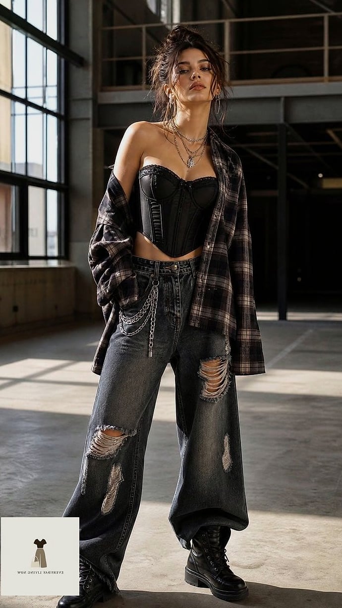 Corset Top and Baggy Denim Contrast
