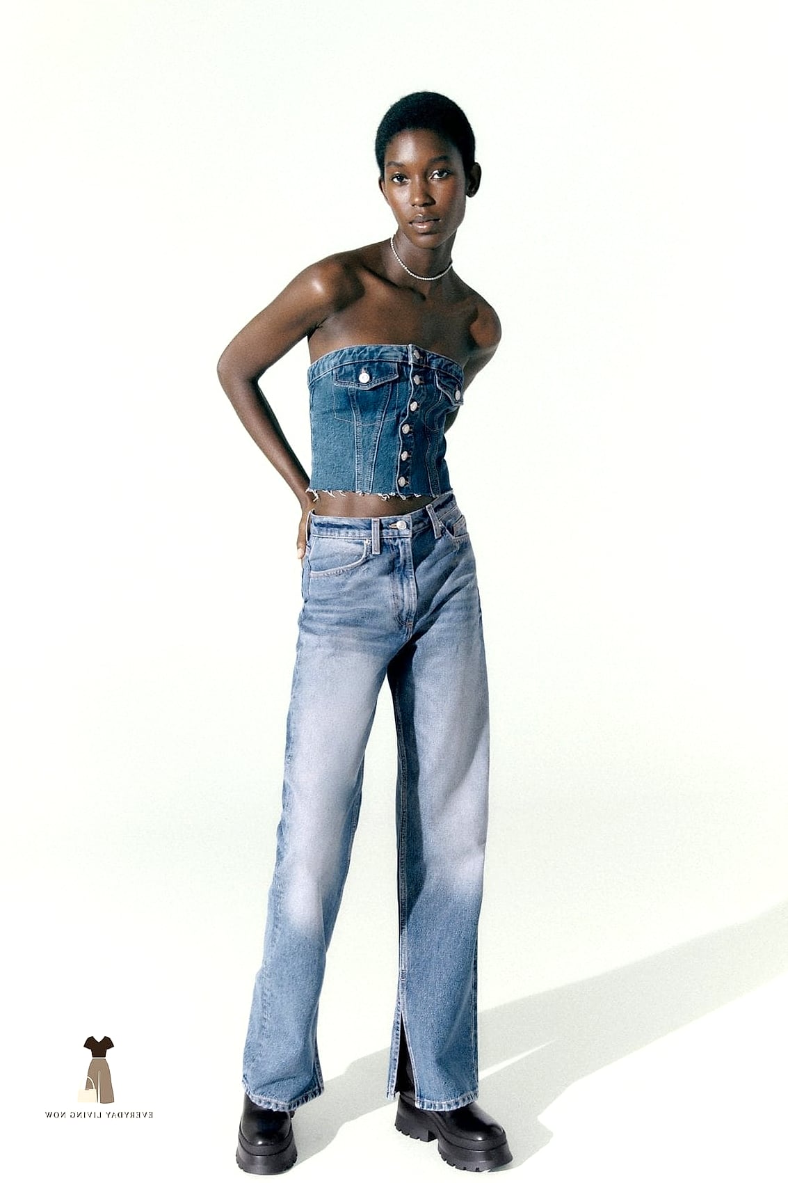 Corset Top and Denim Skirt Combo