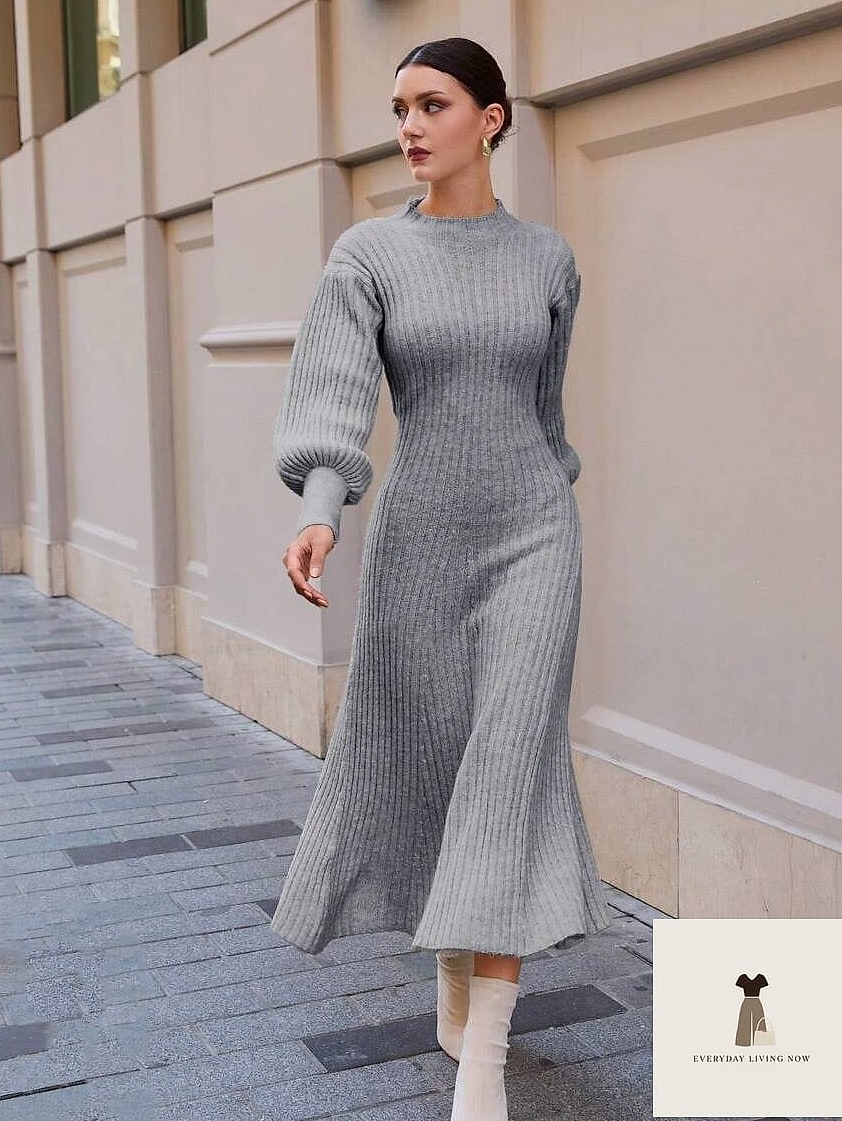 21 Outfit Hiver That Are Absolutely Stunning 8 Cozy Sweater Dress and Tall Boots