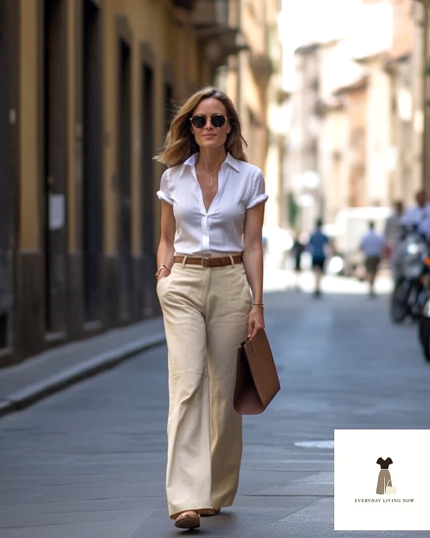 30 Beige Pants Outfit You Need to Try Next 2 The Crisp White Tee and Loafers Combo