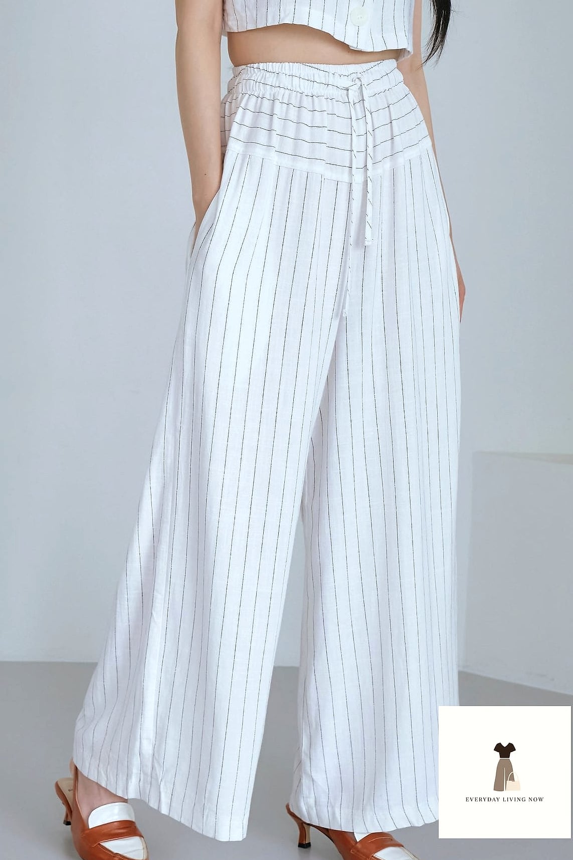 Crisp White Linen Pants with a Striped Boatneck Top