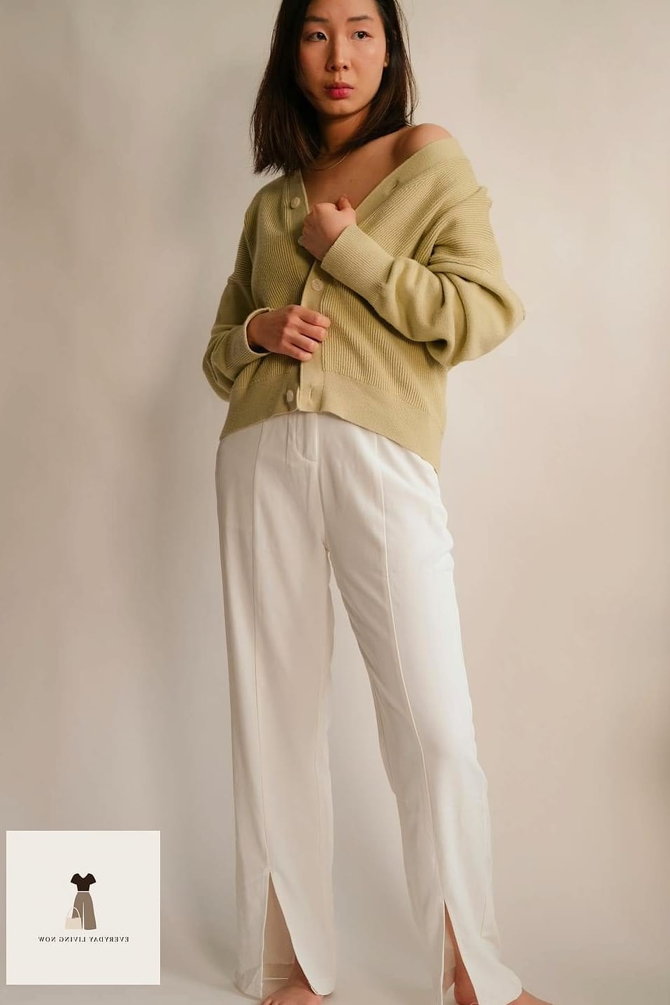 Cropped Cardigan Buttoned Over a Bralette