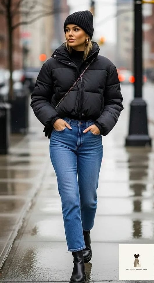 29 Rainy Day Outfit That Are Breathtakingly Beautiful 18 Cropped Puffer Vest Over A Turtleneck