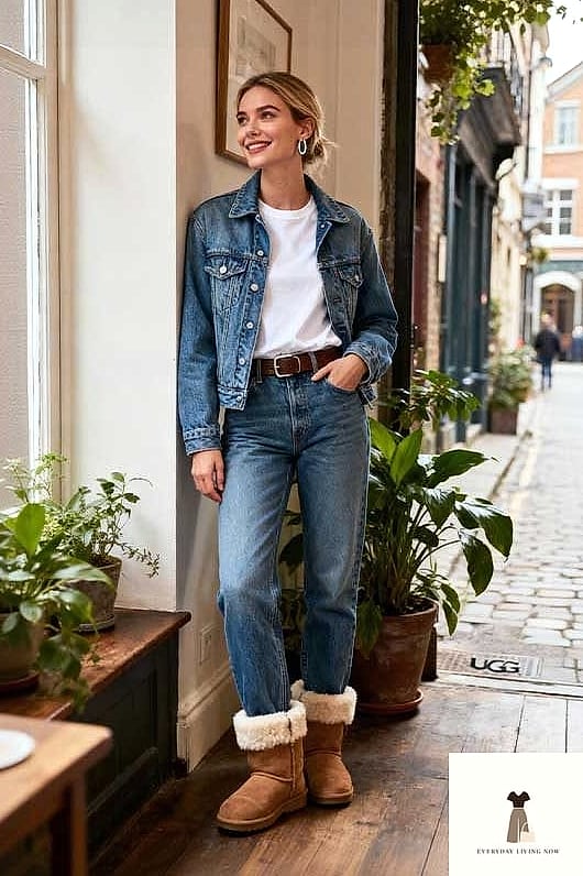 Denim-on-Denim With Ugg Platform Boots