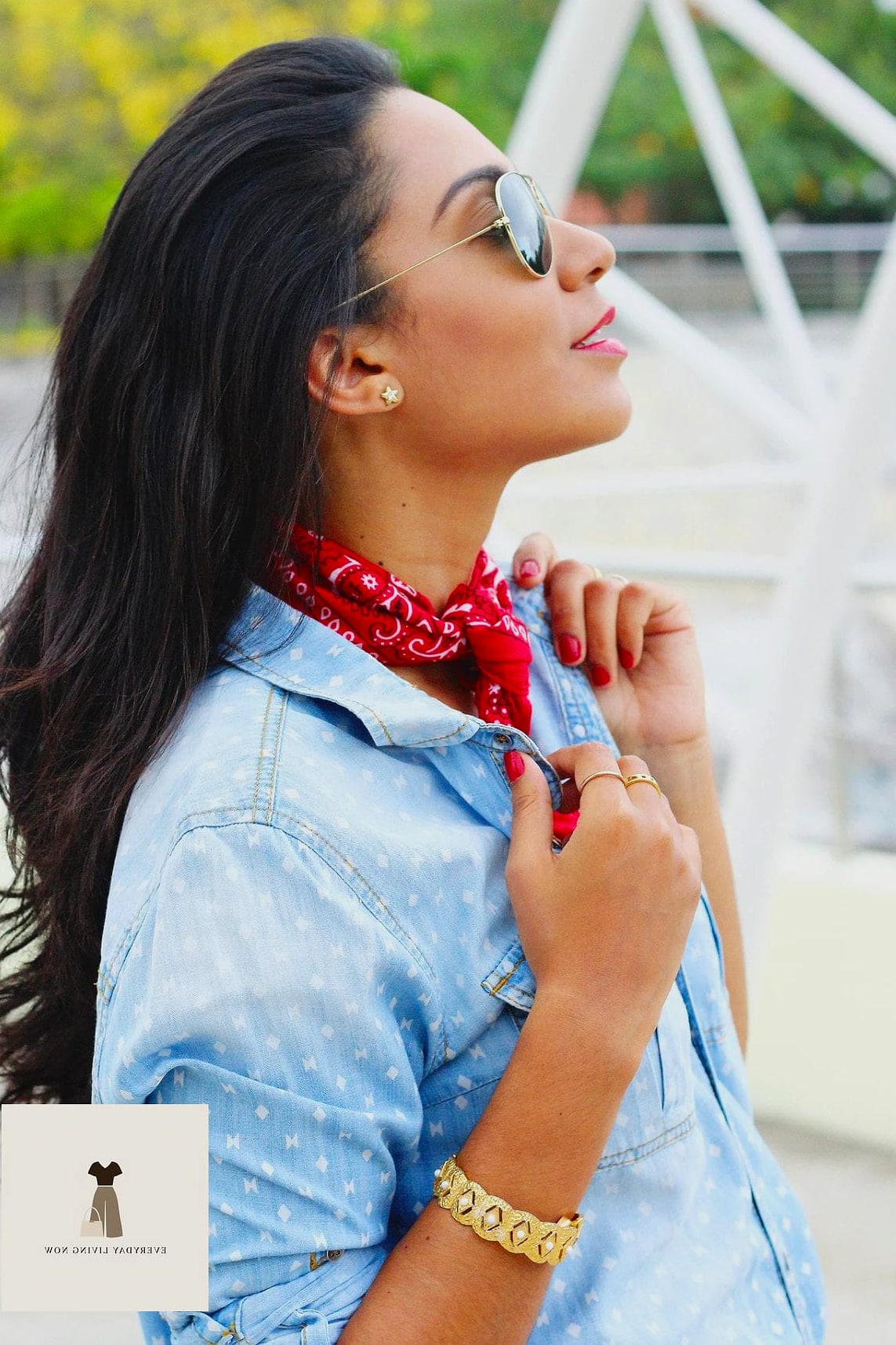 22 Bandana Outfit Worth Pinning Immediately 4 Denim-on-Denim With a Bandana Pop of Color