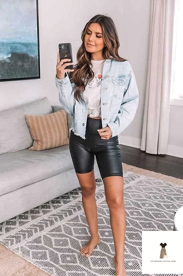 The Denim Jacket and Biker Shorts Look