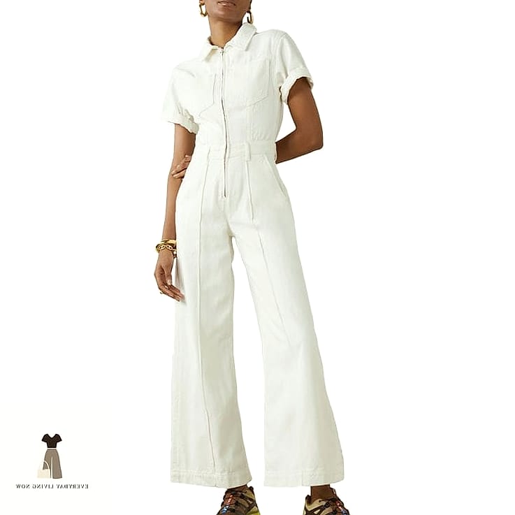 Denim Jumpsuit With a White Tee Underneath