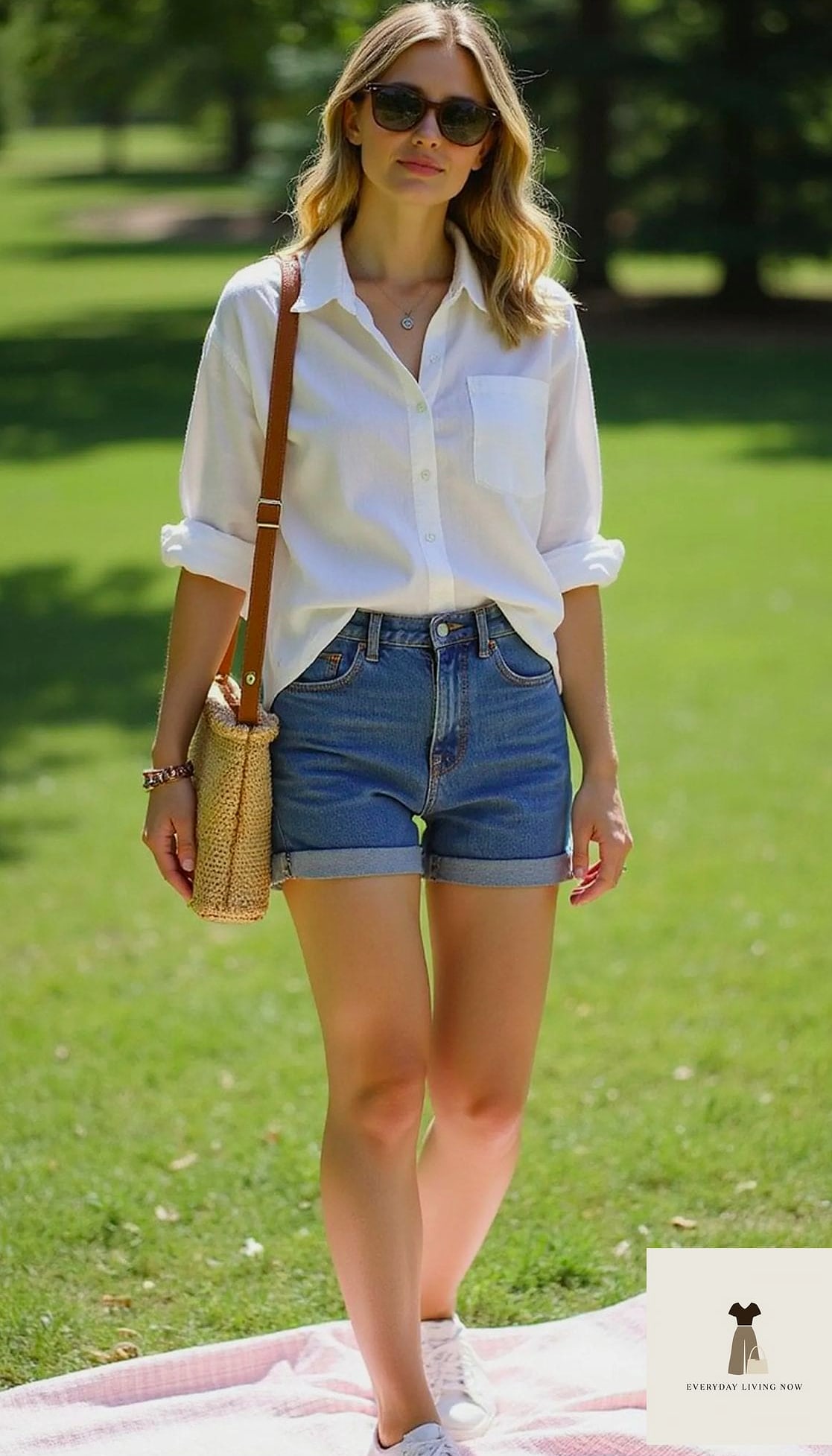 23 Picnic Outfit That Every Stylist Needs to See 3 Denim Shorts With a Cropped Knit Top