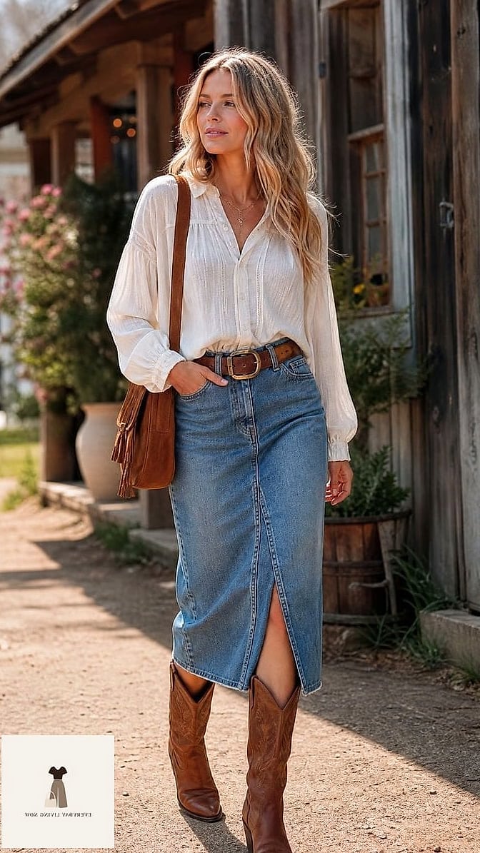 27 Cowboy Outfit Worth Pinning Immediately 6 The Denim Skirt and Graphic Tee Duo