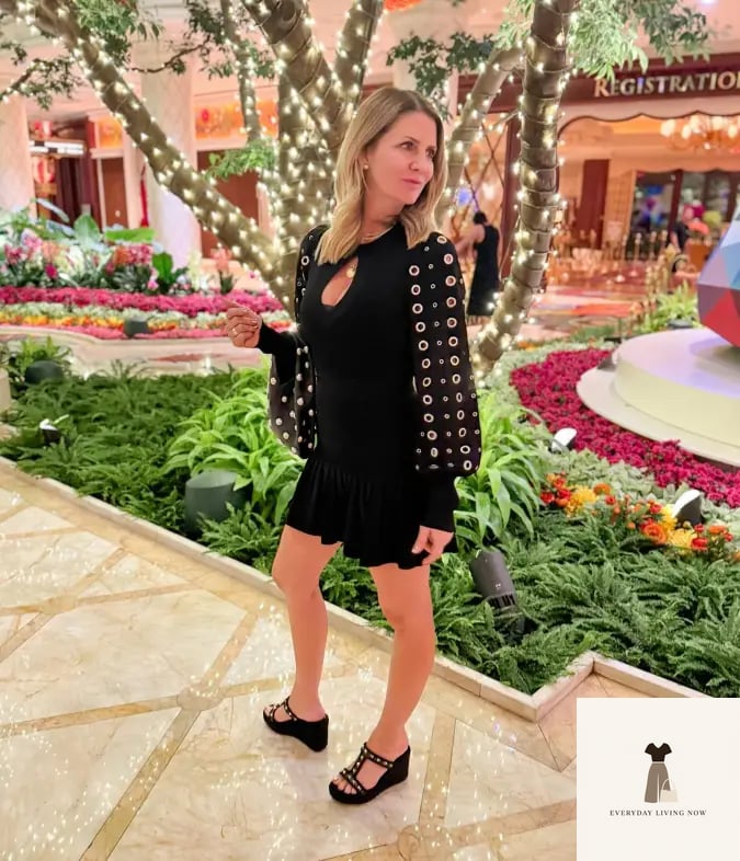 Edgy Black Grommet Detail Mini Dress