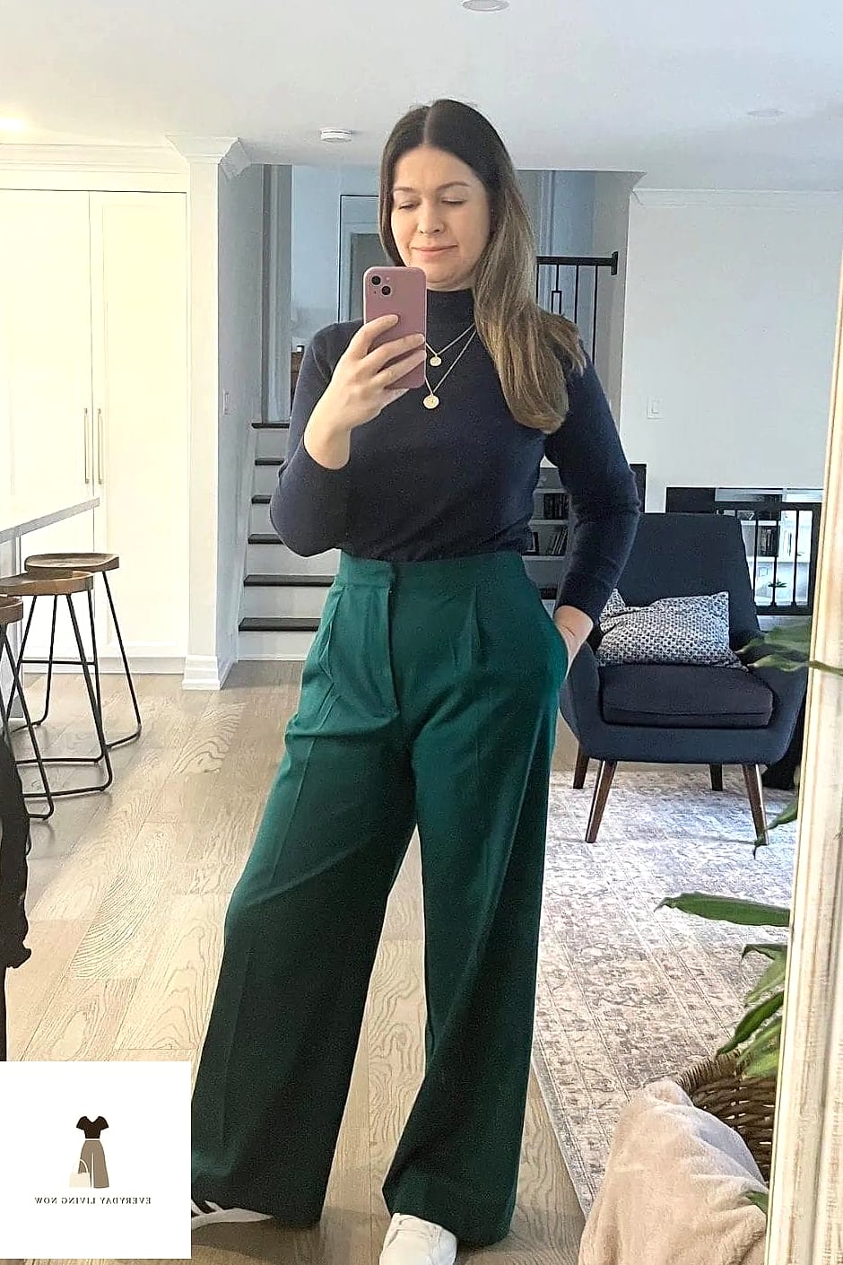 Emerald Green Pants and a Black Turtleneck