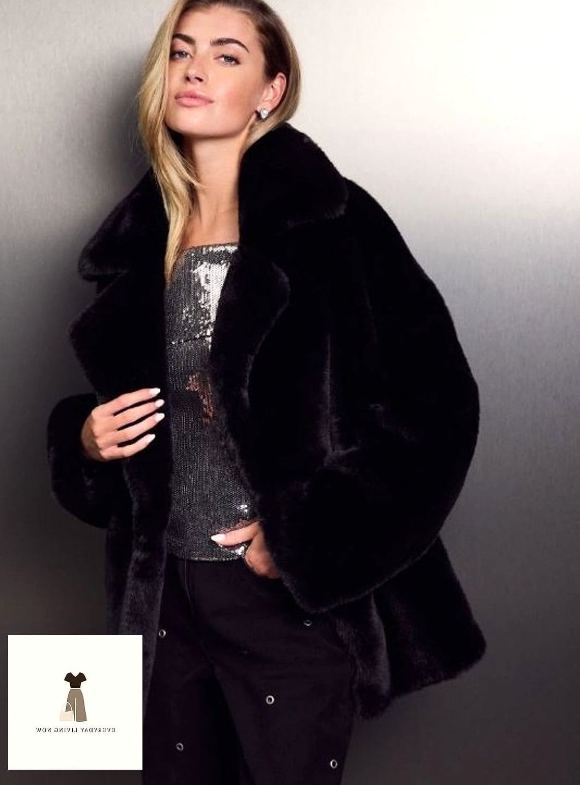 Faux Fur Vest Over a Turtleneck